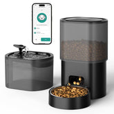 Areker Automatic Cat Feeder with Water Dispenser, 2-in-1 Cat Food Dispenser with Feeding Schedule & Voice Recorder, Dual Power Supply