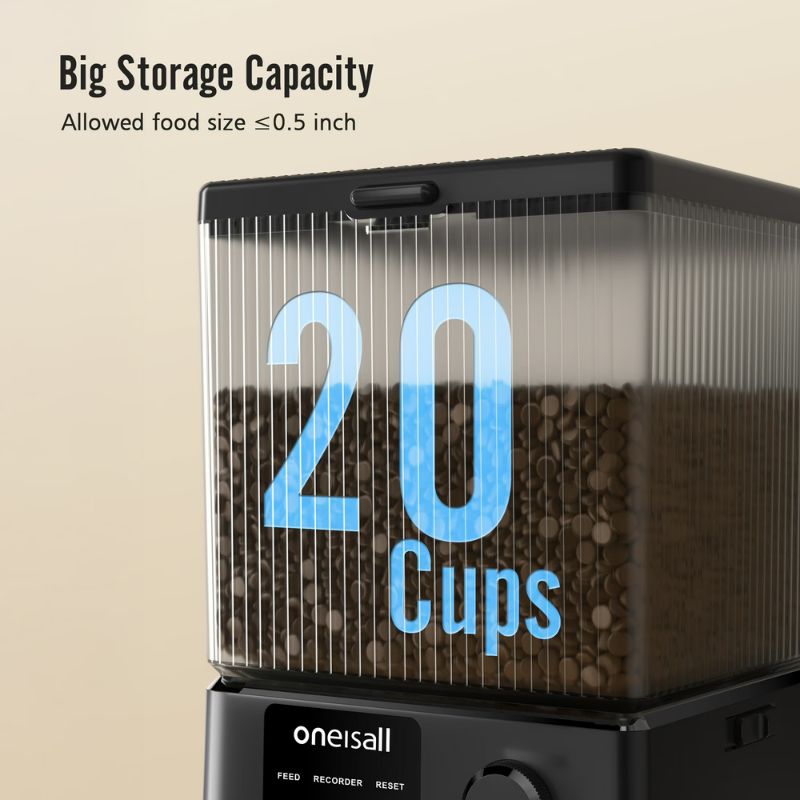 Oneisall 5L/20 Cups Automatic Cat Feeder with 5G WiFi & APP Control, PFD-002 PRO Double Bowl Cat Food Dispenser with 1 Desiccant Bag, Timed Automatic Pet Feeder for 2 Cats/2 Small Dogs - Black