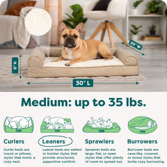 FurHaven Pet Products Medium Plush & Performance Linen Orthopedic Sofa Dog Bed, Flax